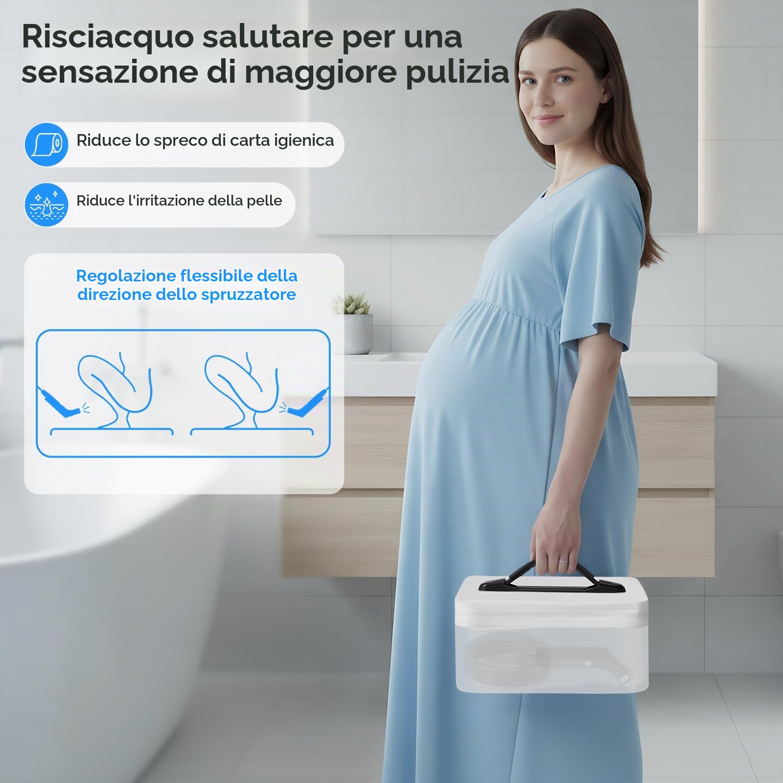Bidet elettrico da viaggio da 2,3 l, bidet portatile con tubo da 1,2 m, portatile, per bagno, campeggio, all'aperto, doccia musulmana, bottiglia perineale, 2 modalità