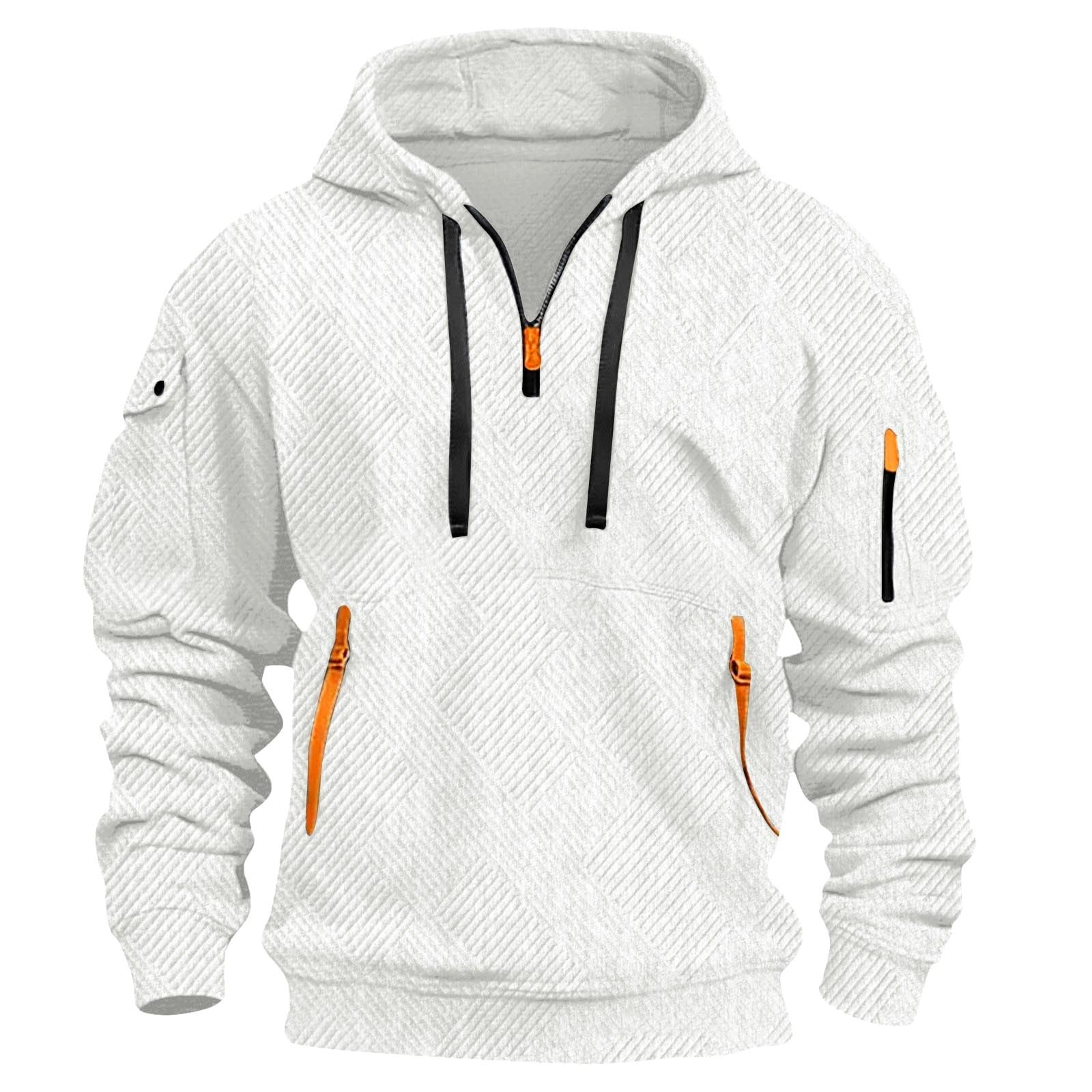 Herren Herbst und Winter Jacquard Große Tasche Kapuzenpullover Sport Freizeitjacke Reißverschluss Aufgesetzte Tasche Halbe Strickjacke Sweatshirt