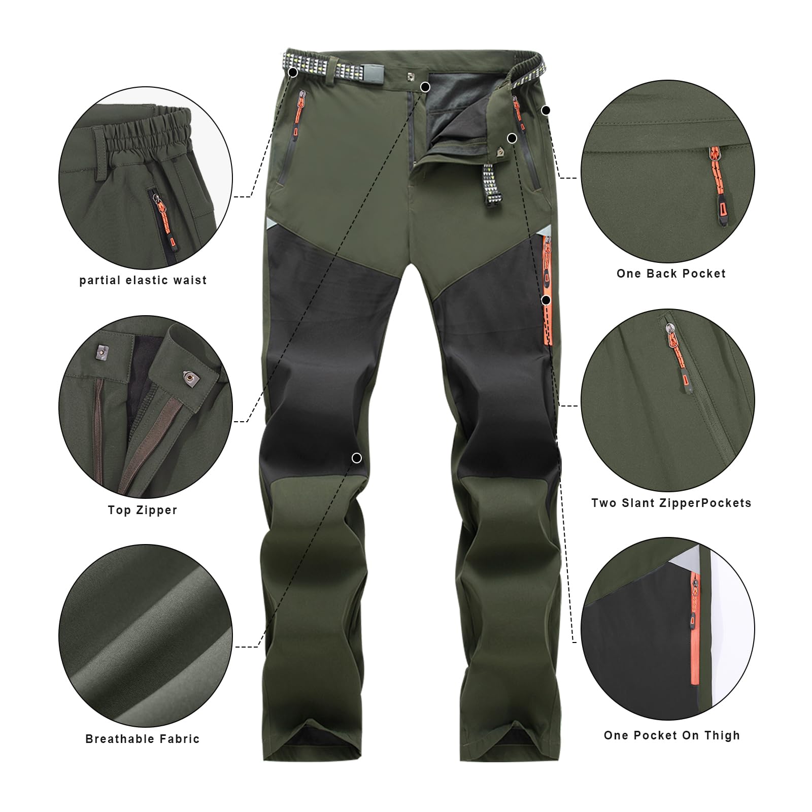 Pantaloni da Camminata all'aperto Leggeri Traspiranti Antivento Tattici Pantaloni da Trekking in Vita Elastica