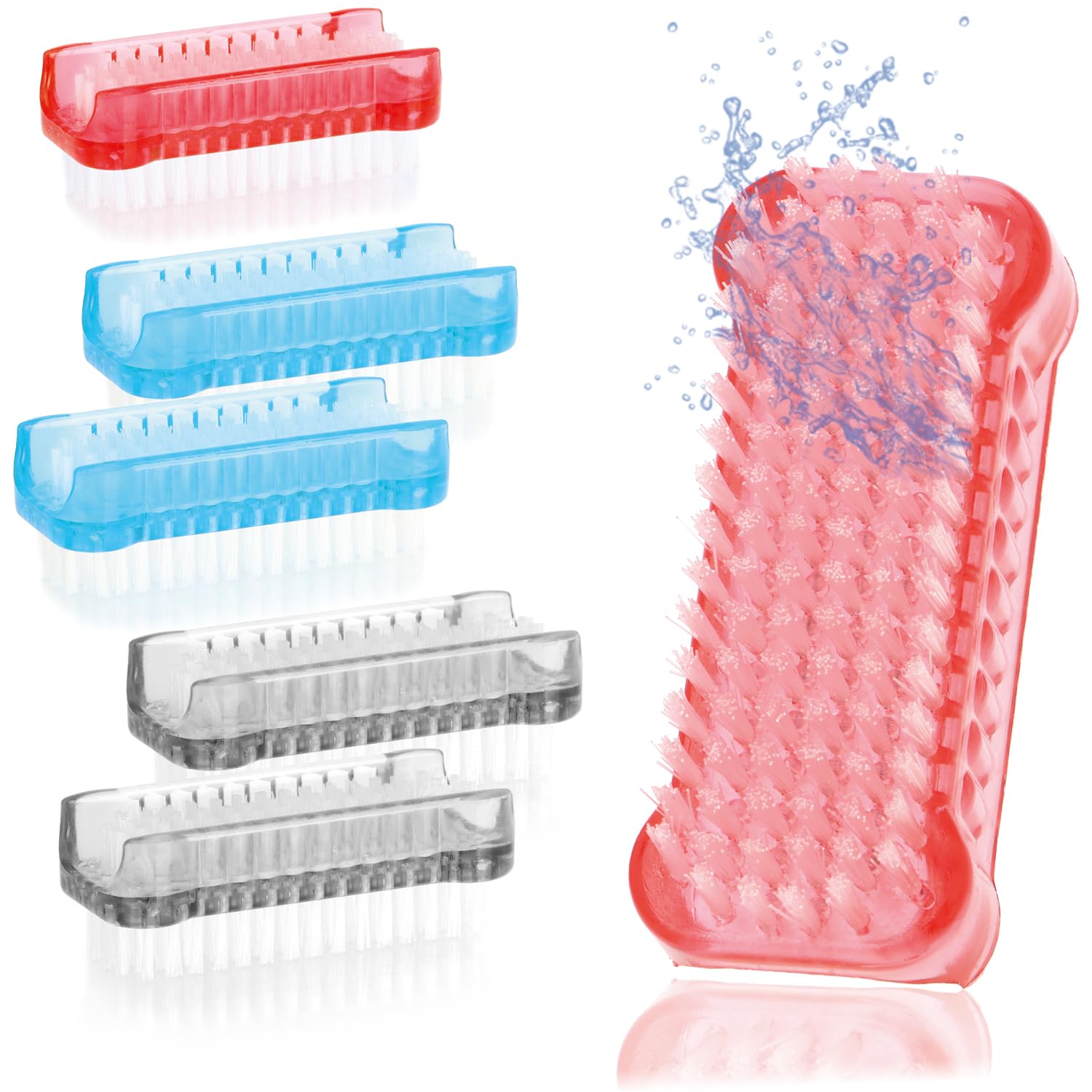 6X Spazzola per Il Lavaggio delle Mani - Spazzola per Unghie in plastica - Spazzola per Le Mani a Doppia Faccia - Spazzola per la Pulizia di Mani e Unghie (Rosso/Grigio/Blu - 6 Pezzi)