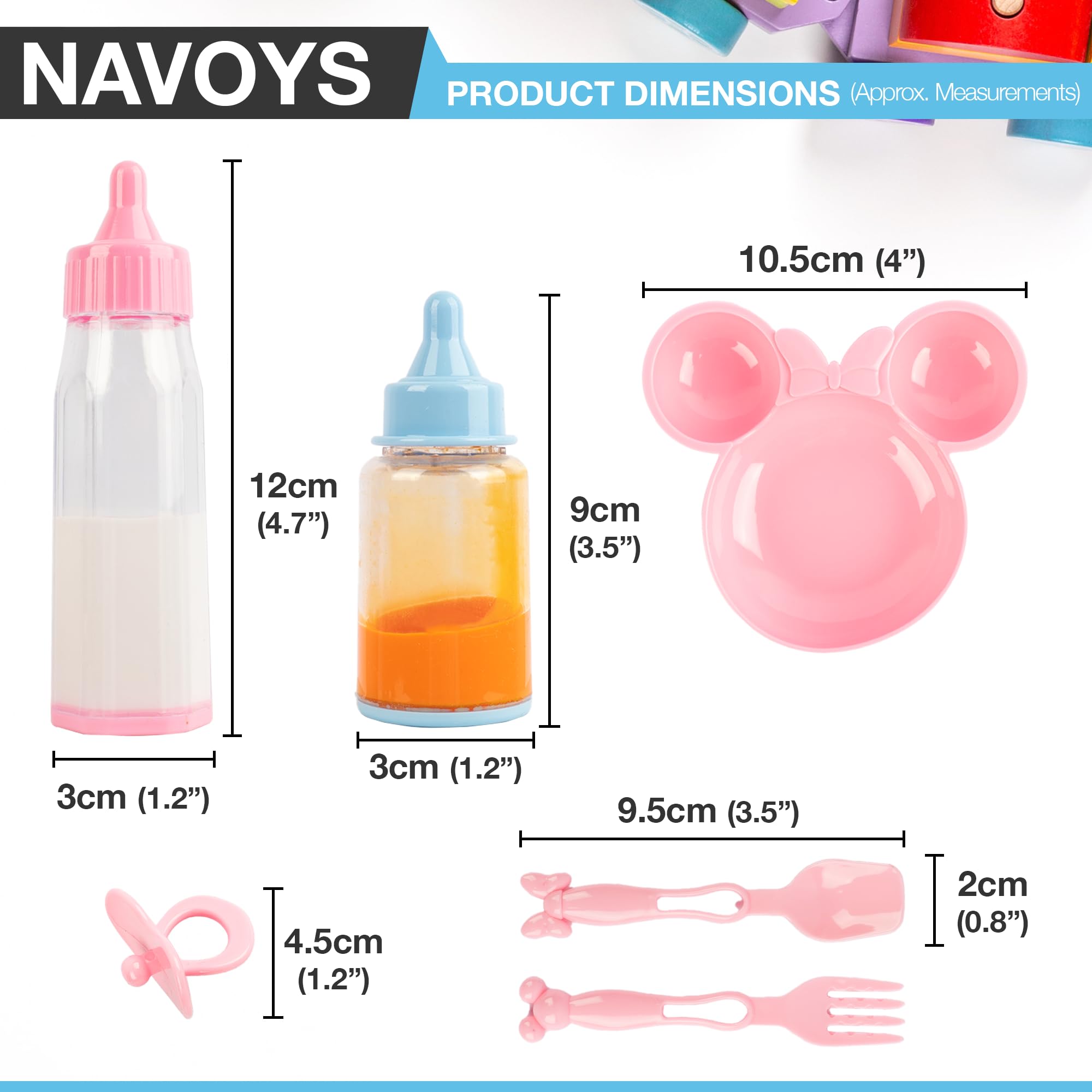 D.A.Y. Republic 6pc Baby Dolls Feeding Accessories with Two Magic Milk Bottles, Dummy, Plate, Fork and Spoon - Image 2