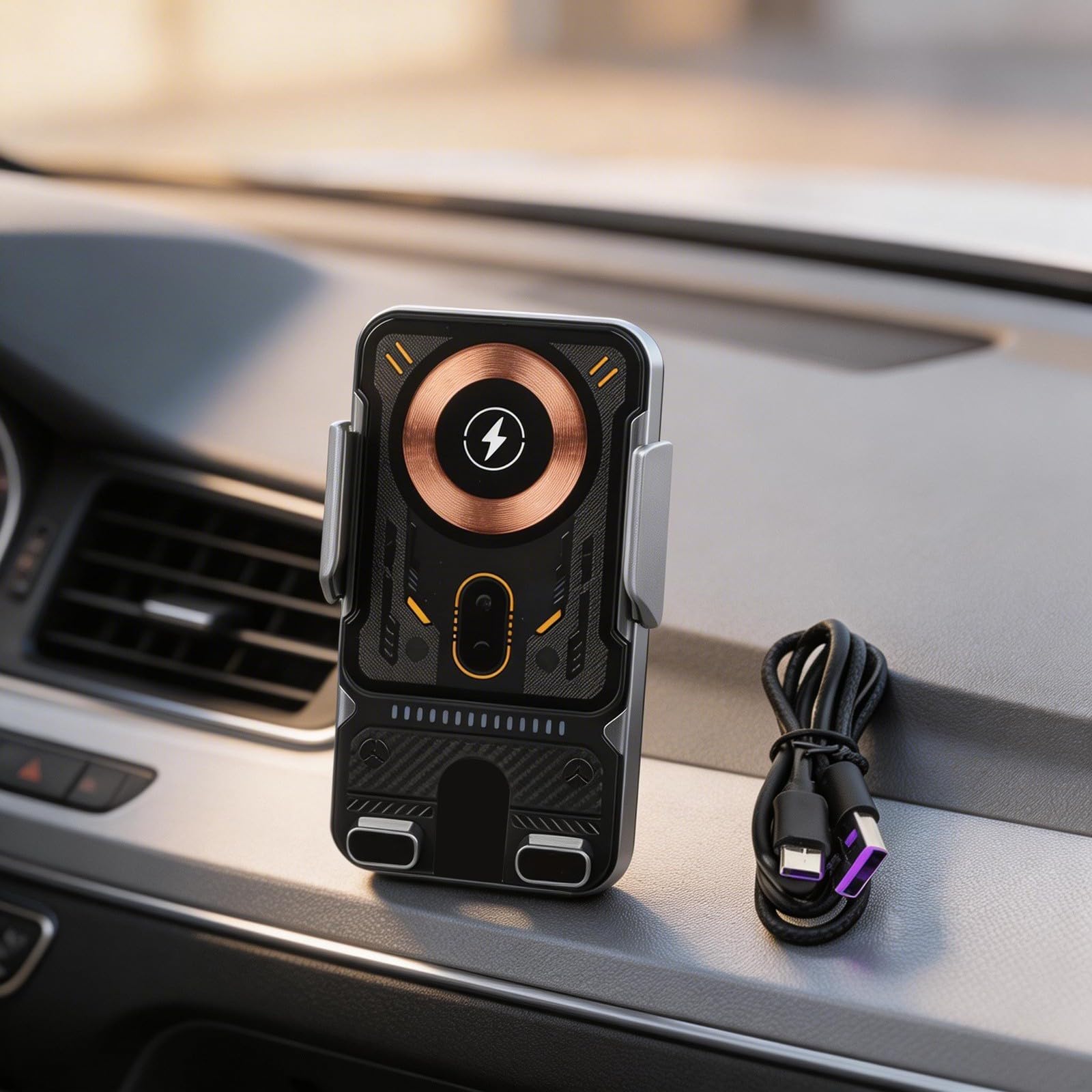 Cargador de coche inalámbrico de 15W, cargador de coche inalámbrico de sujeción automática, con soporte de teléfono de sujeción automática para iPhone para Android (plata)