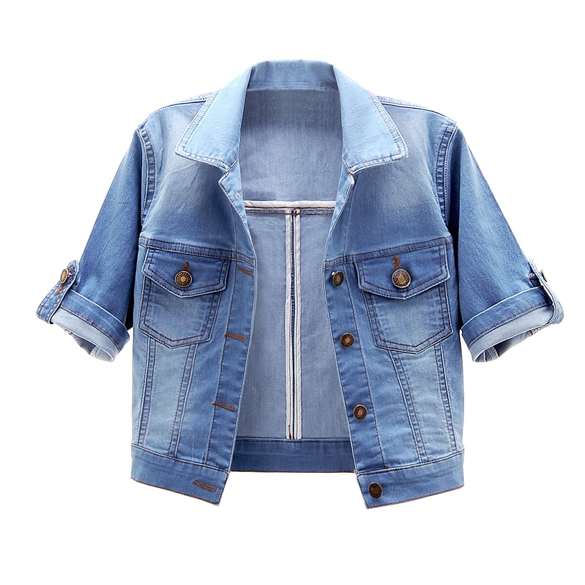BlueFire2015 Women Short Sleeve Denim Jacket Button Down Shawl Stretch Denim Jean Jacket - Review, Price and Buying Guide