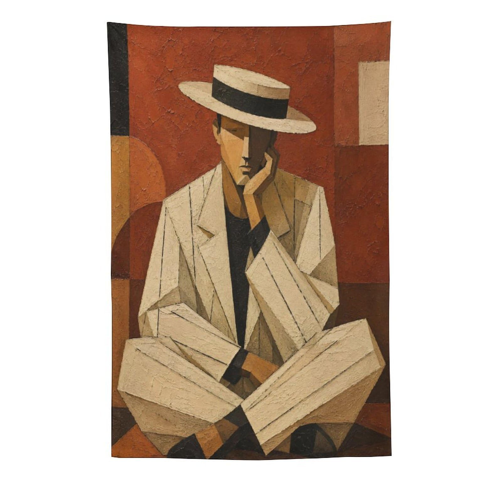 W7C8U2X3 Man in White Suit Wall Tapestry, Geometric Art, College Dorm