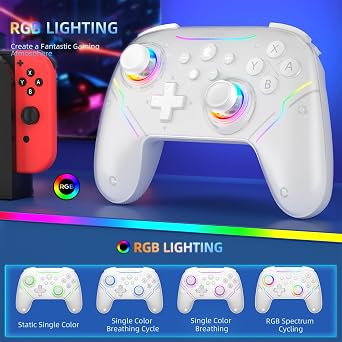 وحدة تحكم لاسلكية EJGAME متوافقة مع Switch/Switch 2/Windows PC/Steam Deck/Android،وحدة تحكم Switch Pro مع عصي تحكم ومشغلات Hall Effect، مع محول USB Bluetooth للكمبيوتر الشخصي (أبيض)
