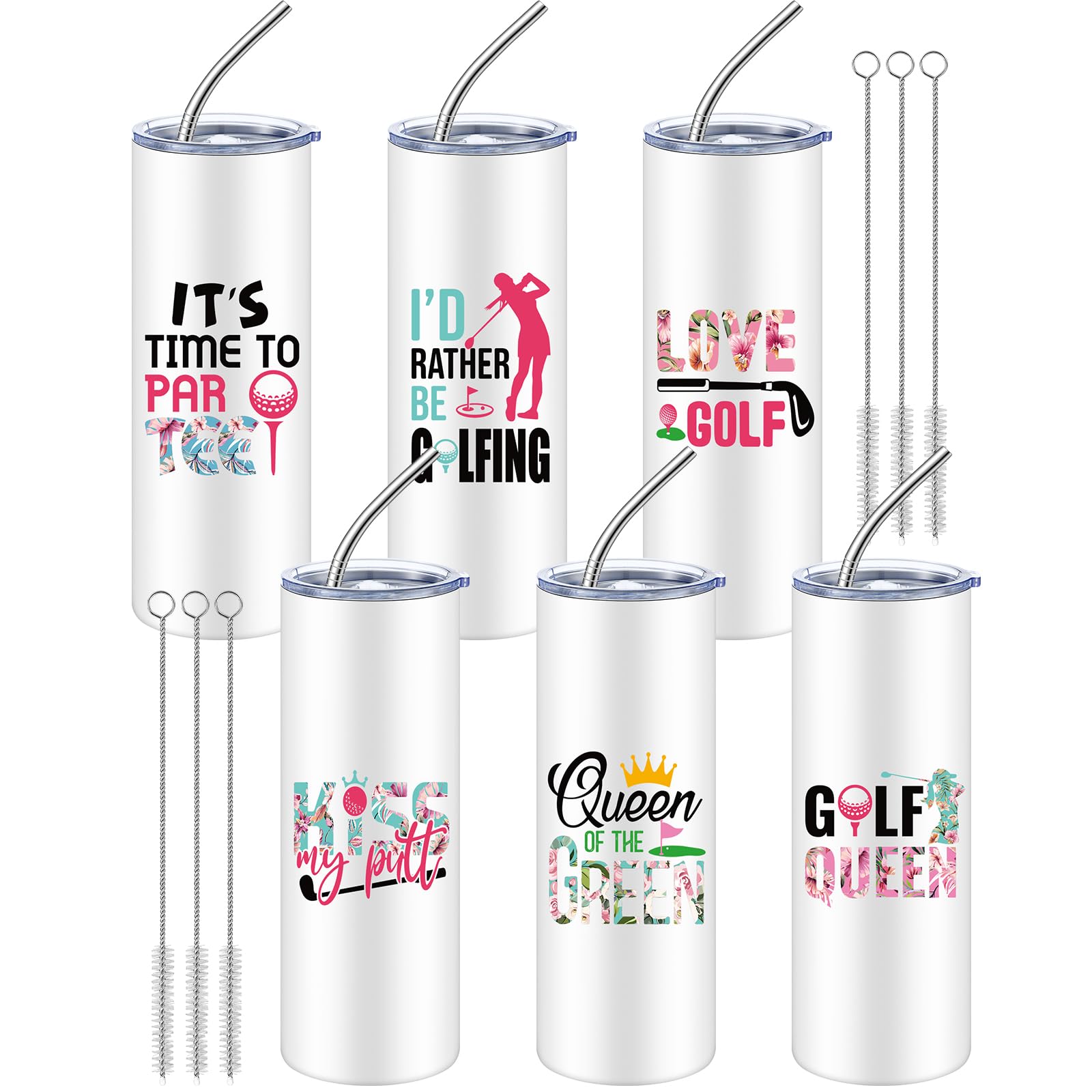 Skylety 6 Sets Golf Lover Gifts for Women Golfers 20oz Stainless Steel Tumbler with Lid, Straw and Brush Golf Accessories for Mom Funny Gifts for Mom