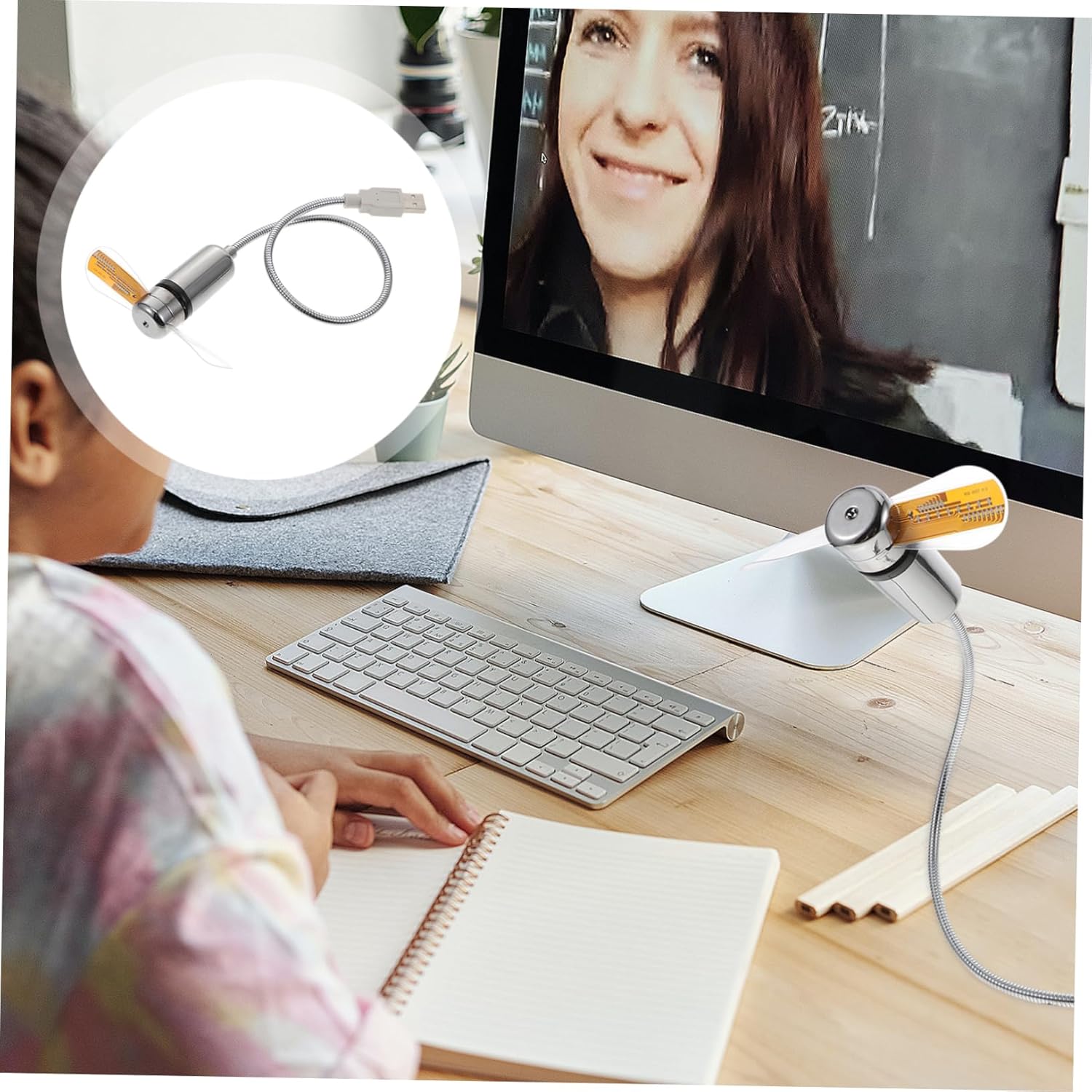 Mikikit 3pcs Usb Led Clock Fan Temperature Display Portable Mini Gooseneck Fan for Home Office Travel Compact Usb Cooling Device for Personal Use