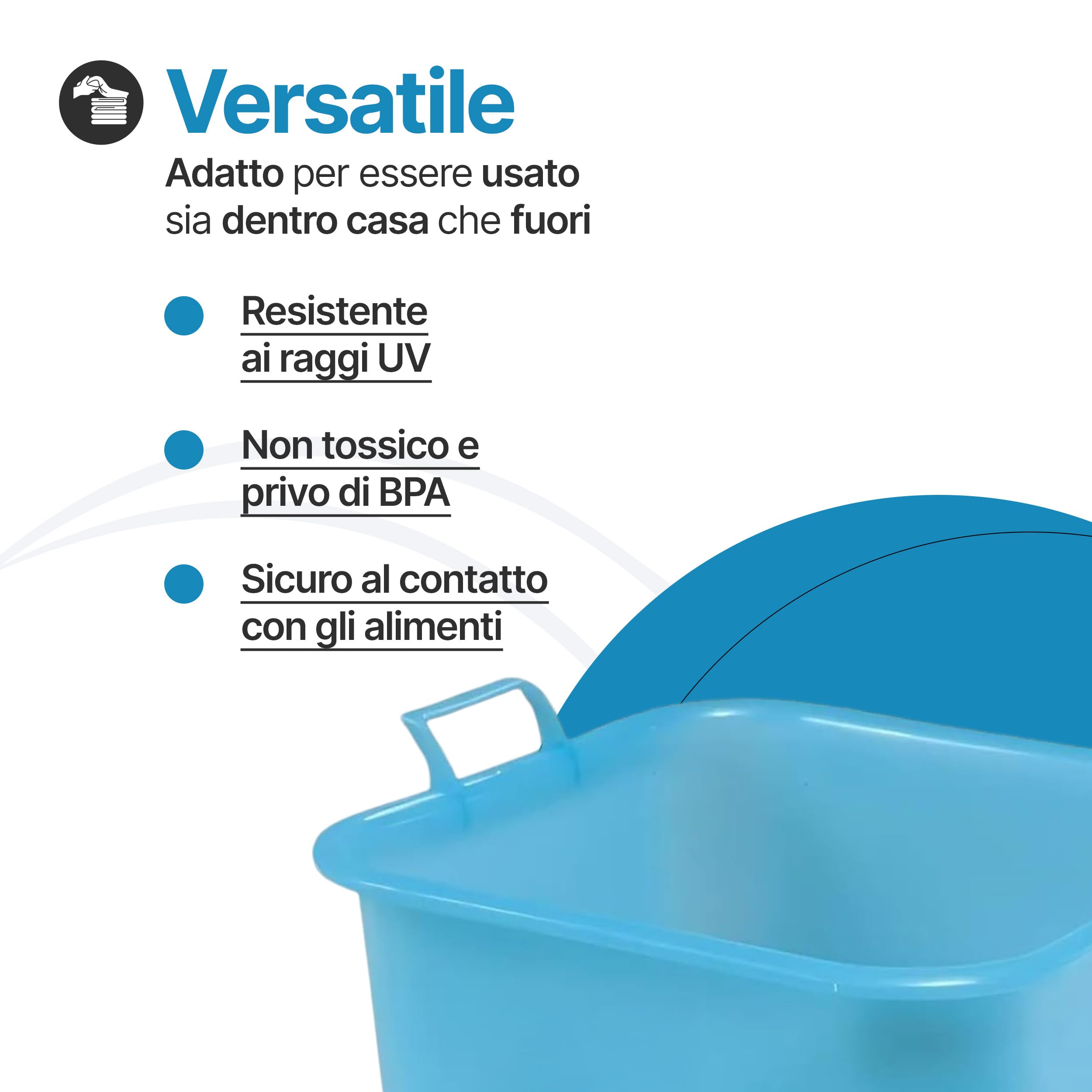 Tomaino - Bacinella Rettangolare Grande in Plastica Rigida 10 litri - Portabiancheria Multiuso per Casa e Lavaggio Panni Cane - Catino per Bucato