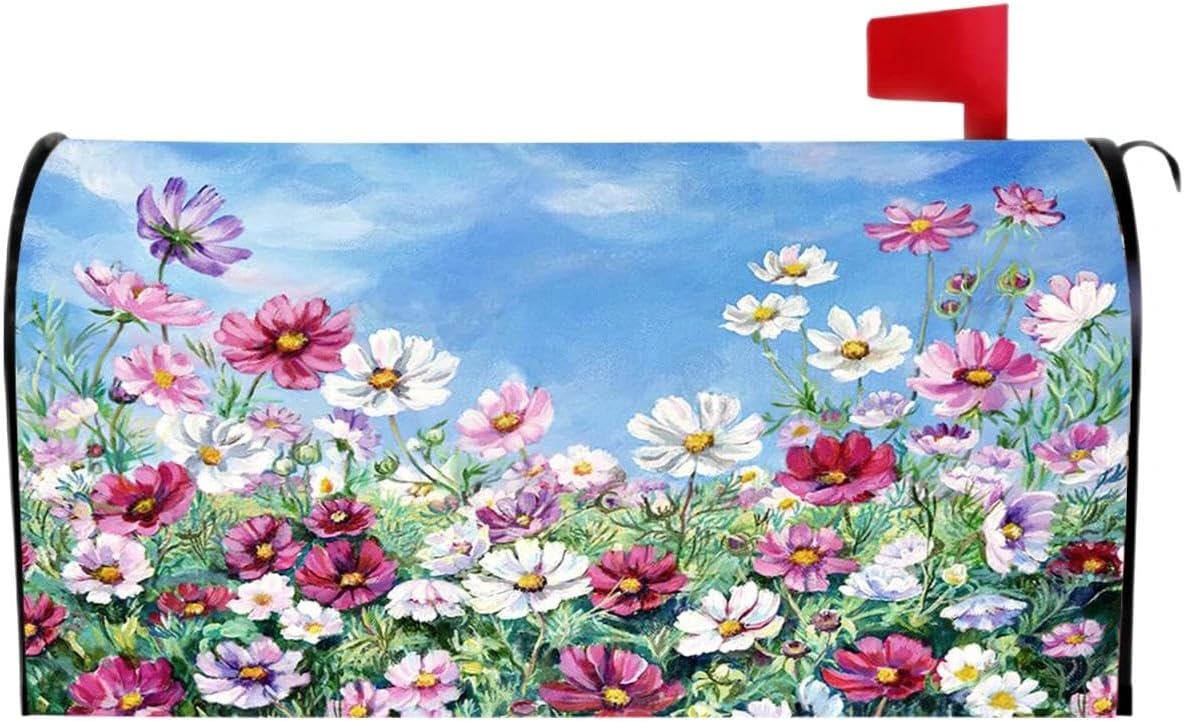 Spring Mailbox Cover, Magnetic Standard Size 18 X 21 inch, Colorful Wild Daisy Flowers Magnetic Letter Post Box Cover, Waterproof Dustproof, Spring Floral Pattern Home Garden Outdoor Yard Decor