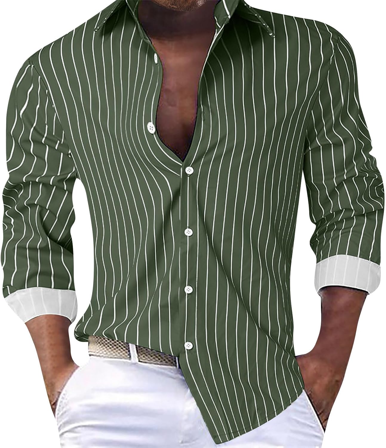 Ymosrh Men's Button Up Striped Shirts Long Sleeve Casual Button Down Regular Fit Untucked Dress Shirts, M-3XL