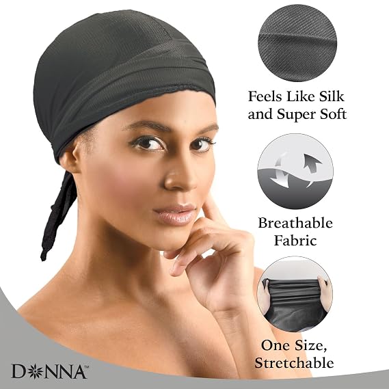 DONNA Silky Smooth Satin Wrap Soft Breathable Head Wrap for Sleeping, Satin Hair Scarf for Women, Versatile Silk Head Wrap for Black Hair, Protective Night Scarf, 1pc Black