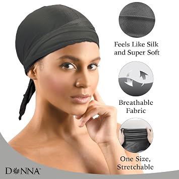 DONNA Silky Smooth Satin Wrap Soft Breathable Head Wrap for Sleeping, Satin Hair Scarf for Women, Versatile Silk Head Wrap for Black Hair, Protective Night Scarf, 1pc Black