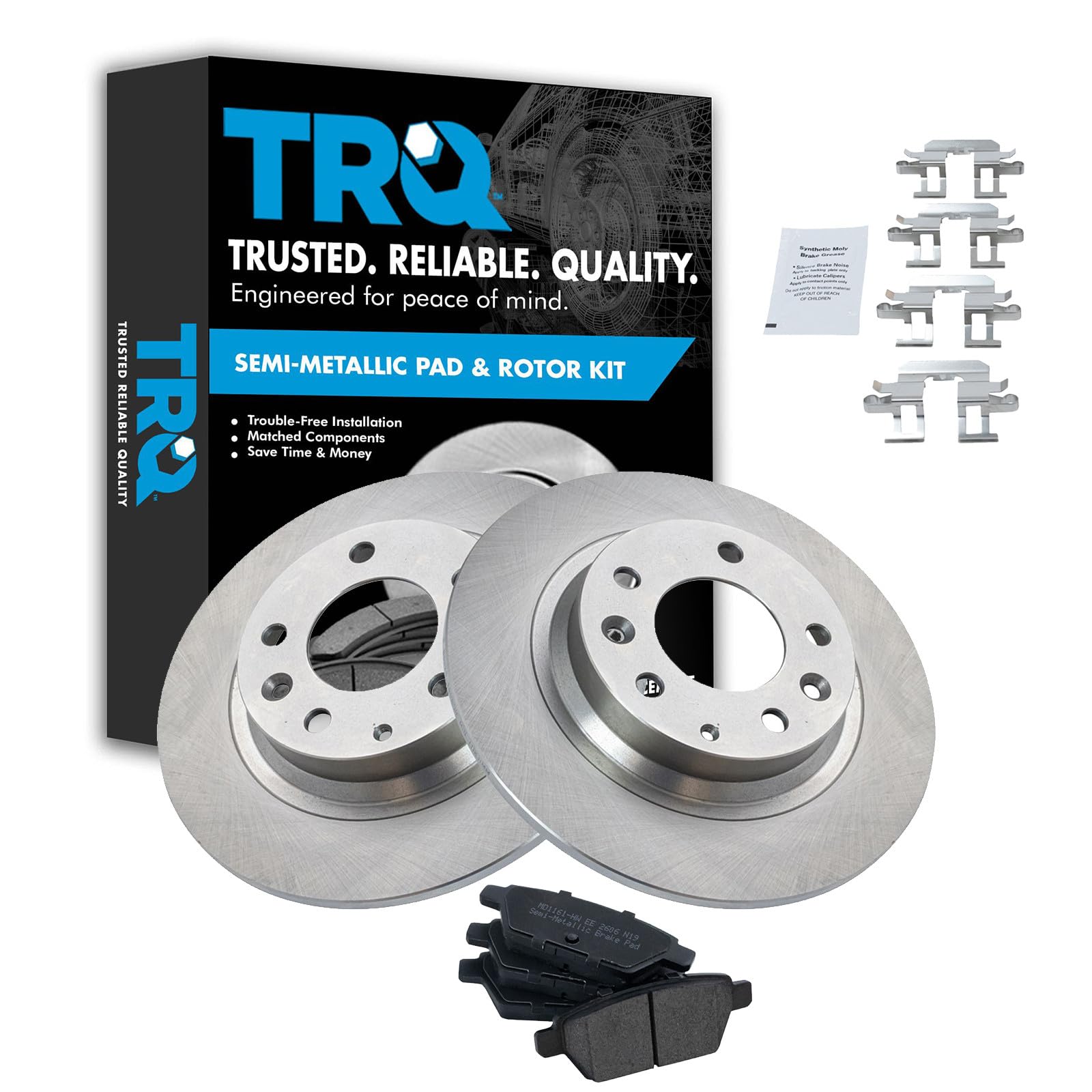 TRQ Rear Brake Pad and Rotor Set Semi Metallic