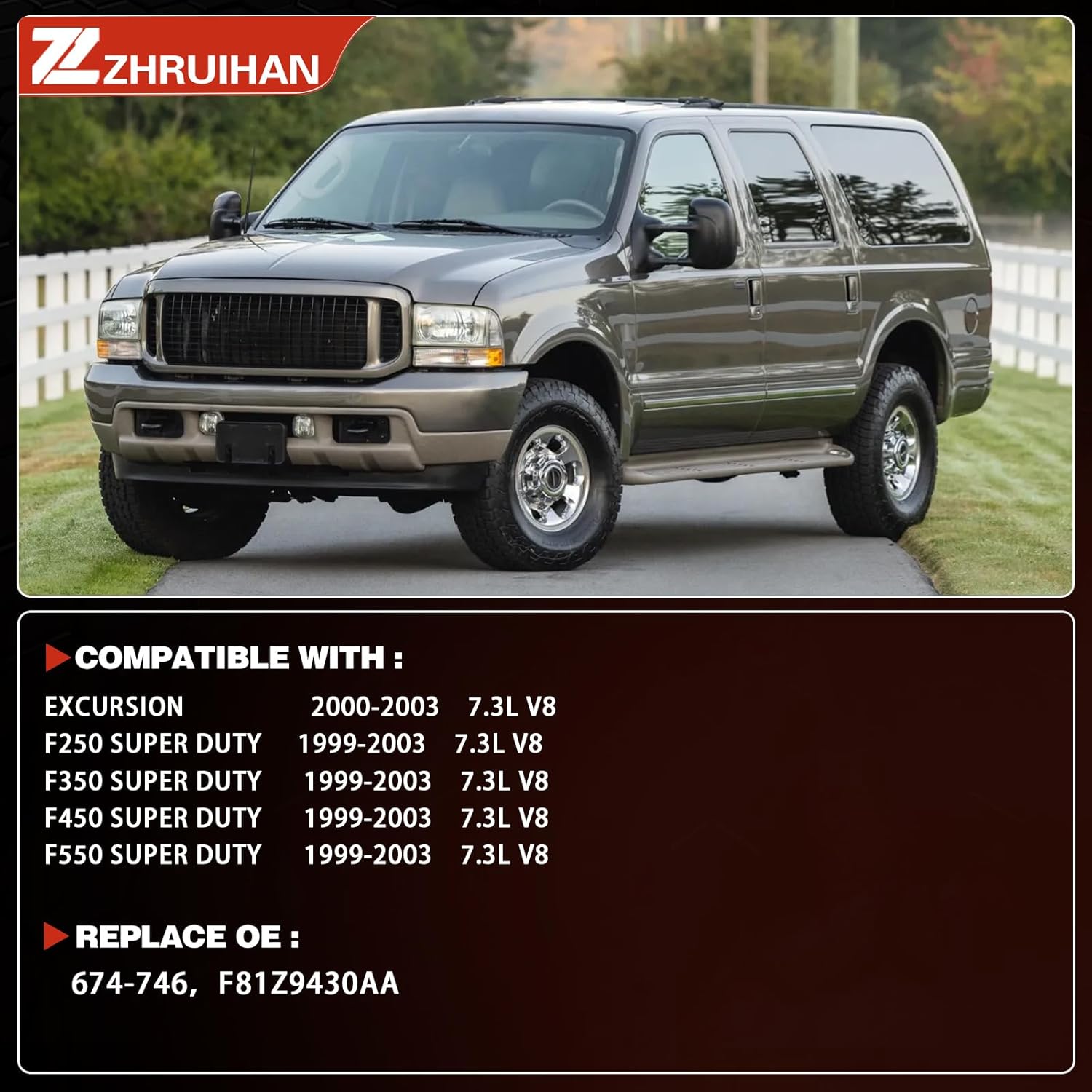 Left Exhaust Manifold Kit with Includes Required Gaskets And Hardware Compatible with Excursion 2000-2003 7.3L V8, F250 F350 F450 F550 Super Duty 1999-2003 7.3L V8, OE : 674-746