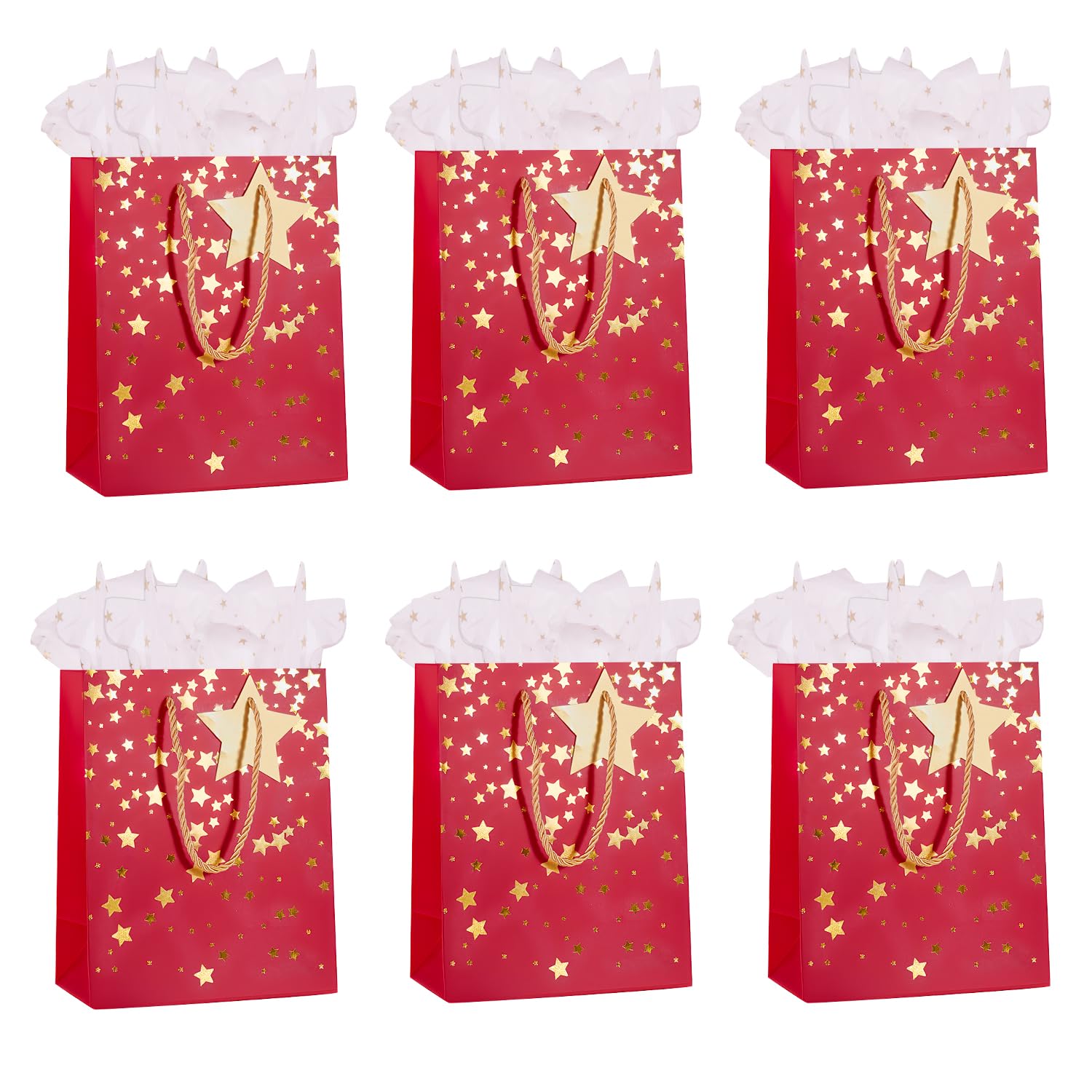 Medium Gift Bags for Present,Paper Bag with Handles Tissue Paper Gift Tags for Men Women Birthday Wedding Party Christmas Father's Day and Any Occation (Red) — image 1