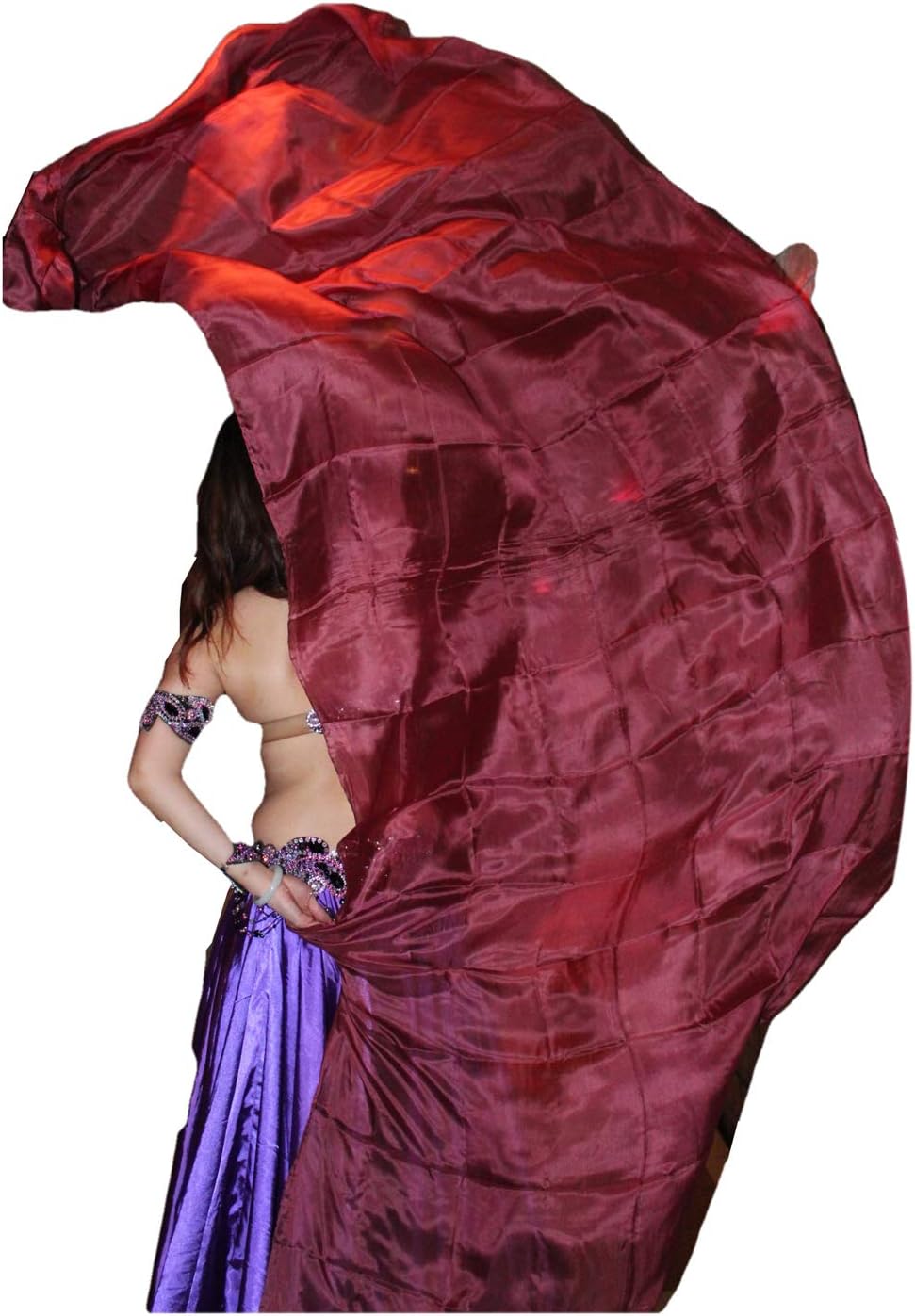 Winged Sirenny Plain Color Belly Dancing Silk Veil 3 Yards, Lightweight Translucent Real Silk Shawl with Hand Rolled Edges