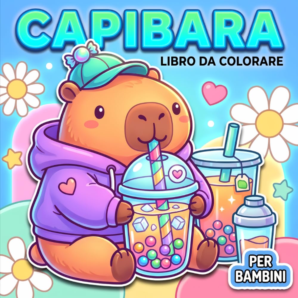 Capibara: Libro da colorare: Illustrazioni Grandi E Pulite Con Animali Teneri, Dettagli Divertenti E Spazi Facili Da Riempire