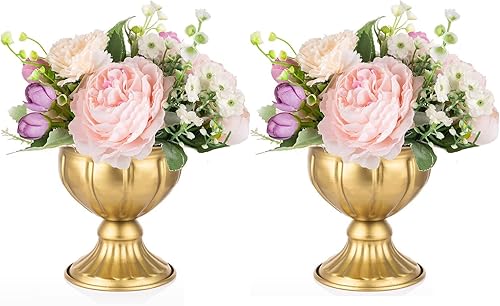 Jarrones dorados para centros de mesa jarrón de pedestal de compota Hewory contenedor floral de metal a granel, mini cuenco de latón con patas para