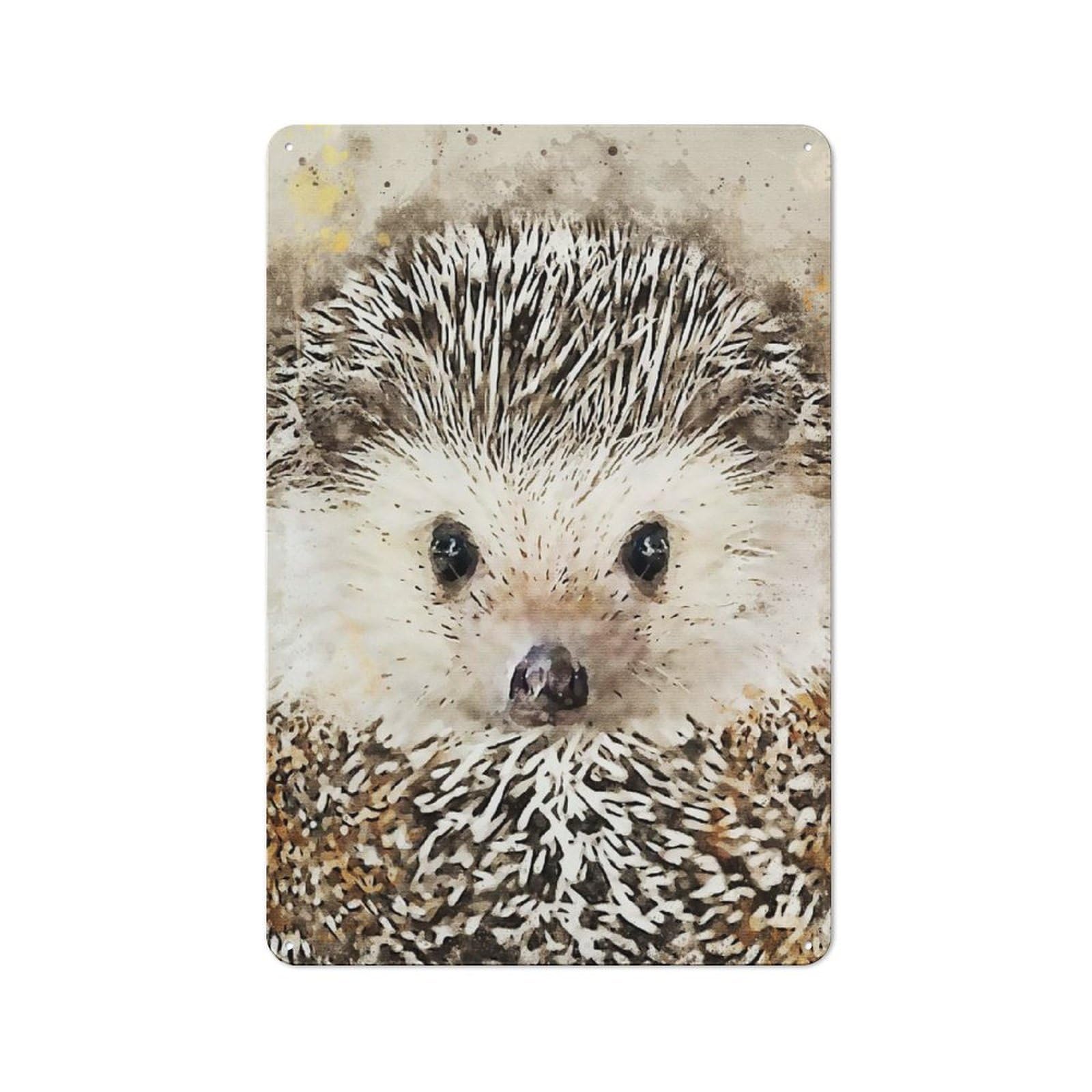 Porcupine Watercolor Art Rustic Tin Sign 30x20cm for Café Or Restaurant, for Café Owners And Decorators, for Retro Home Interiors