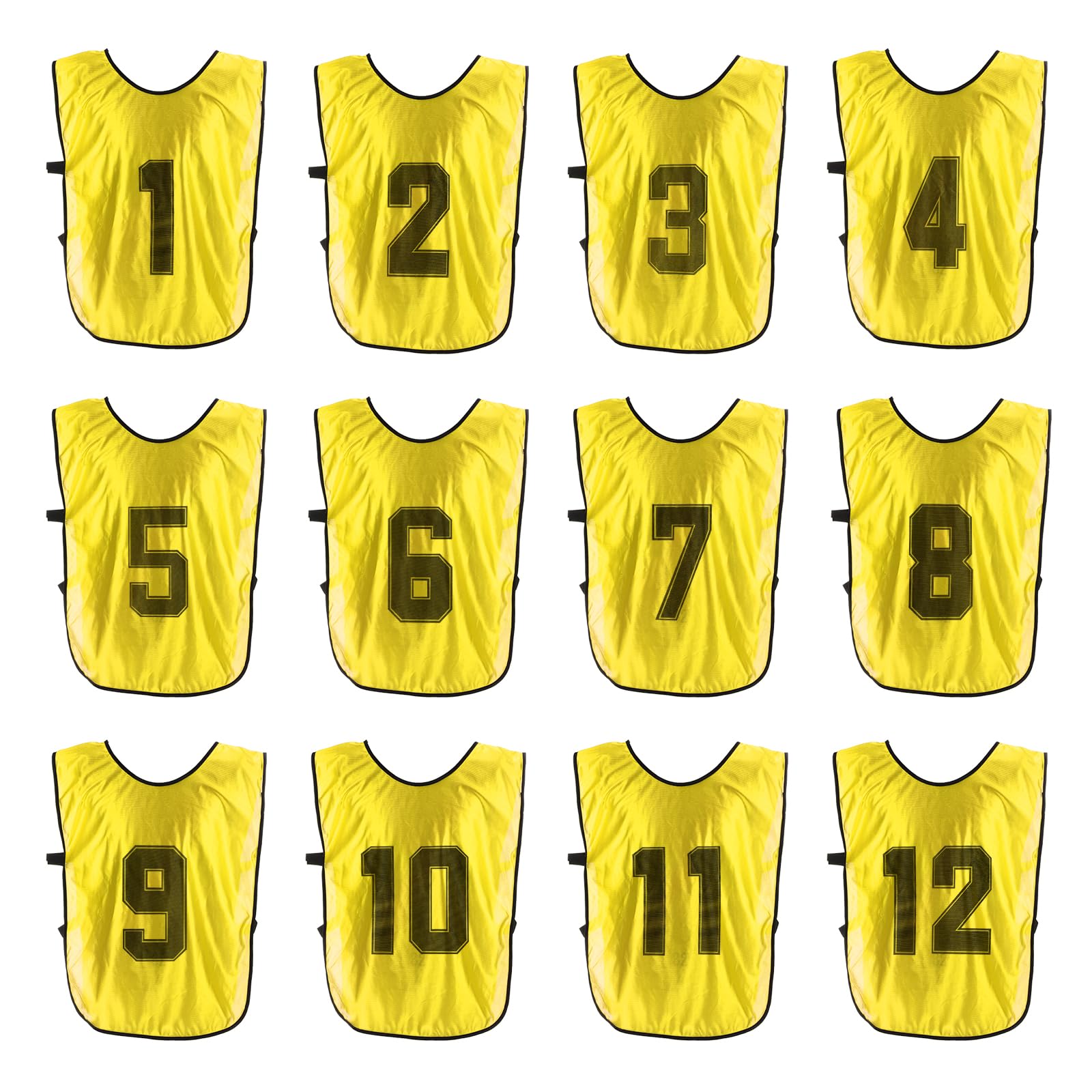 PATIKIL Soccer Training Vest, 12 Pack Team Sports Pinnies Reversible Numbered Soccer Practice Pennies Jerseys Bibs with Belt for Children, 18 Inch Yellow — image 1