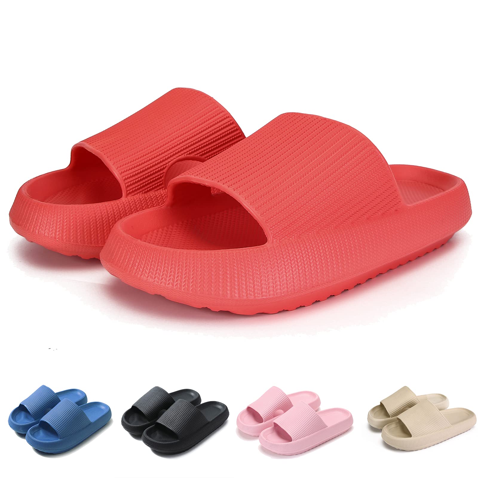 MOLATINCloud Slide Slippers for Women Men, Thick Sole Home Pillow Slipper, Non-Slip Quick Drying Message Shower Bathroom Sandals, Super Soft Open Toe Platform Cloud Shoes