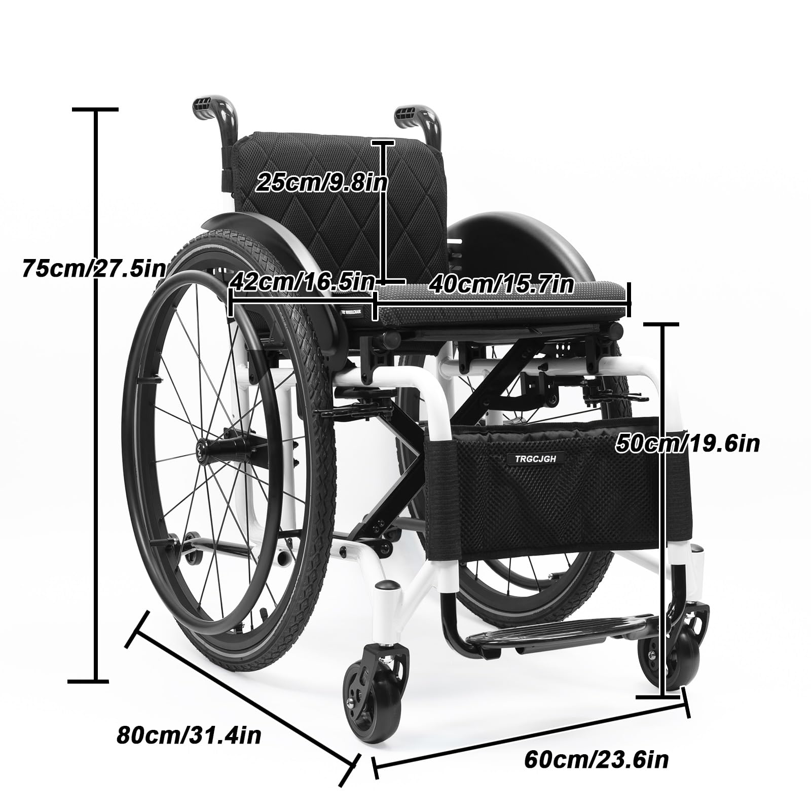 Sedia a Rotelle Pieghevole ad Autospinta, Leggera, Alluminio | Freno manuale, Poggiapiedi pieghevoli, Carrozzina da Transito，per disabili(White,15.7in Seat Width)