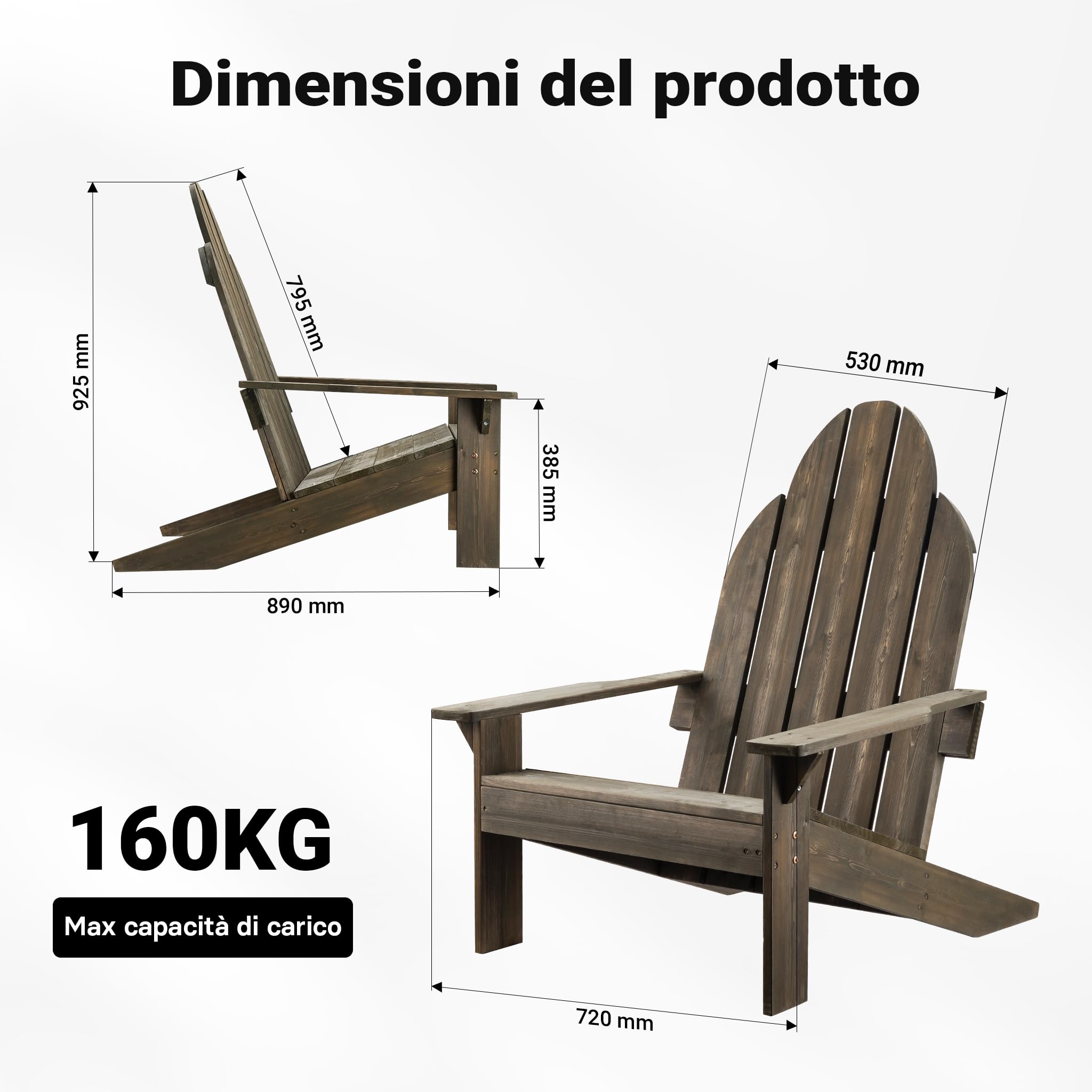 Wiltec sedia da giardino Adirondack 89 x 72 x 92.5 cm, legno FSC, per interno esterno
