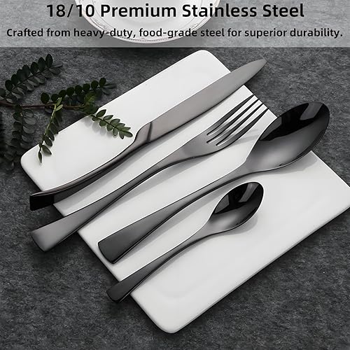 Miniatura 2 de 48-Piece Black Silverware Set,Stainless Steel Flatware Set for 12,Ergonomic Handle Mirror Polished Dishwasher Safe Elegant Design Cutlery Set for
