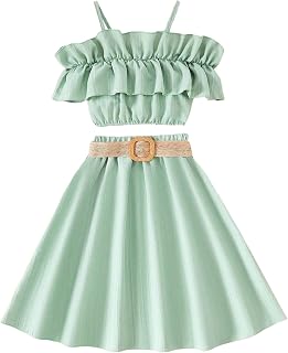 Chándal para niños y niñas, manga de verano, color sólido, falda con cinturón, 3 piezas, conjunto de ropa para niños, ropa para niños
