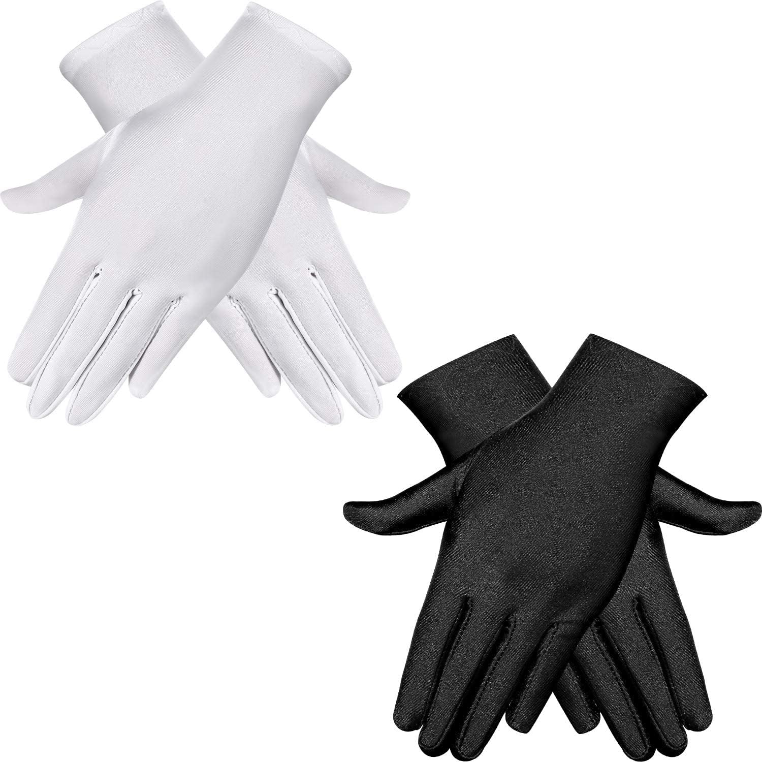 ELECDON 2 Pairs Adult Spandex Wrist Length Gloves - Opera Gown Party Cosplay Formal Tuxedo Guard Parade Costume for Women Men XL