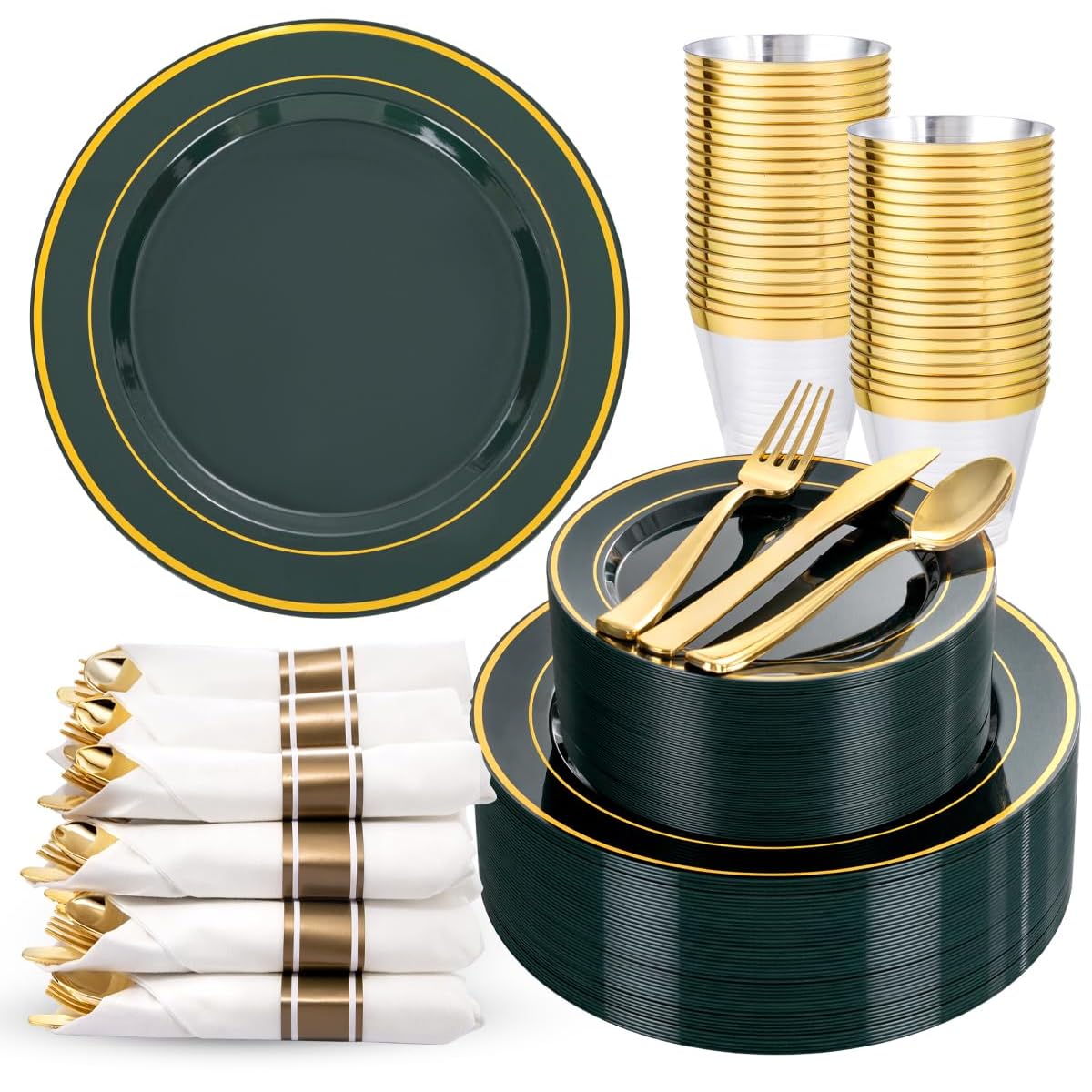 Gold Dinnerware Set for 50 Guests - Disposable Plates & Cutlery -27