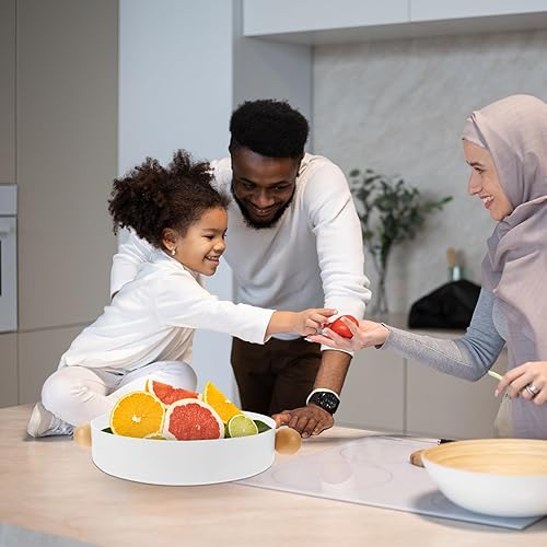 Miniatura 5 de Cabilock Bandeja de madera maciza Placa de fruta redonda Bandeja de almacenamiento decorativa