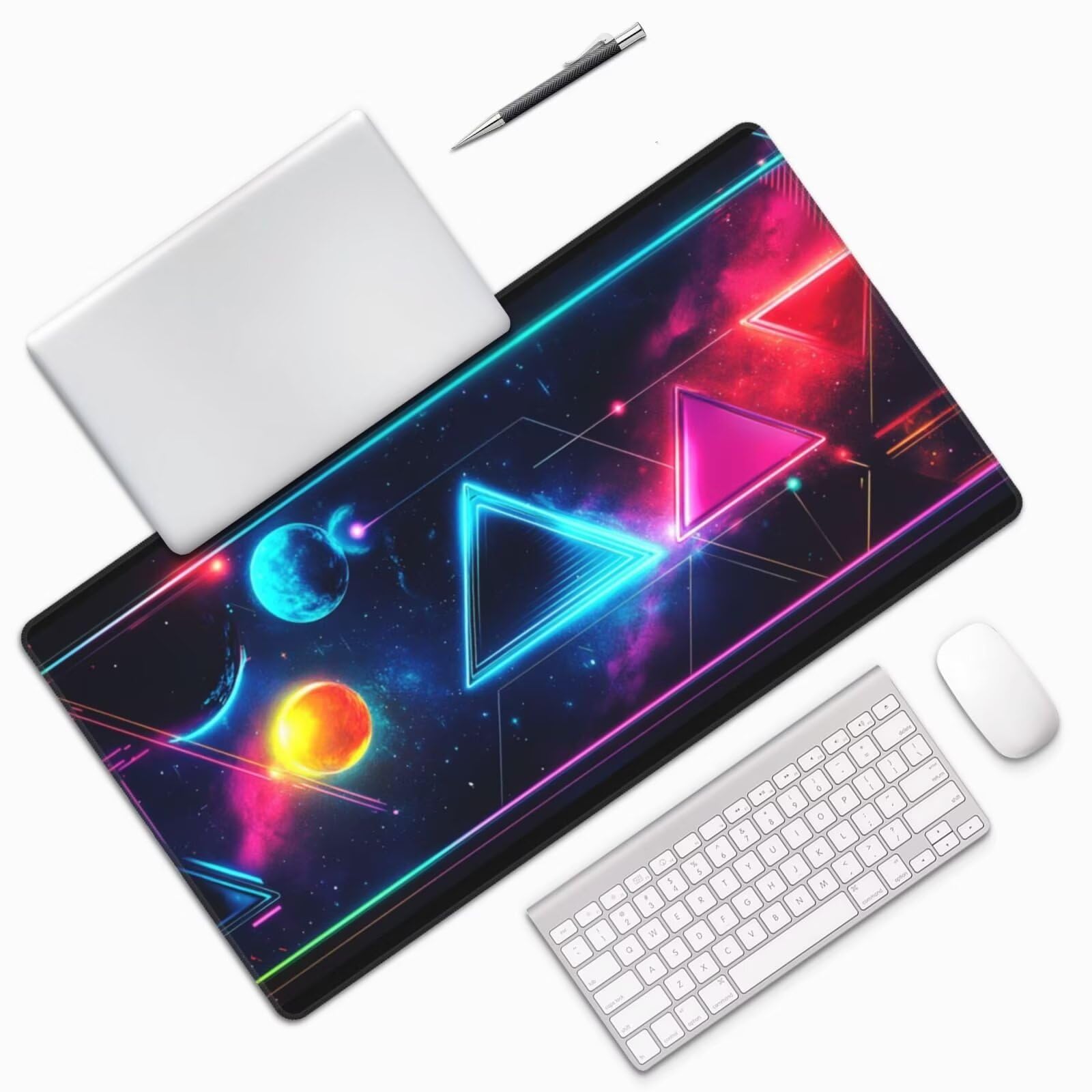 Tapis de Souris Gamer XXL, Triangle de Couleurs 1000x500mm Tapis Souris Gaming Grand, Mouse Pad Base Antidérapante Tapis de Souris à Bords Cousus, Améliore précision et la Vitesse, pour Bureau L-2484