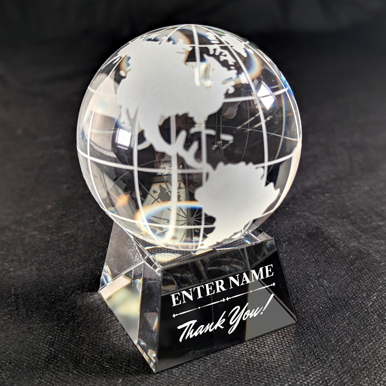 Personalized Engraved Thank You Award - Laser Engraved Design - Thank You - Add Your Own Text - Includes Gift Box - Thank You Award (Optic Crystal Globe)