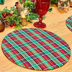 Kit Capas de Sousplat 35cm de Natal Natalina 6 Lugares (Xadrez Tradicional Natalino)