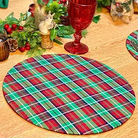 Kit Capas de Sousplat 35cm de Natal Natalina 6 Lugares (Xadrez Tradicional Natalino)