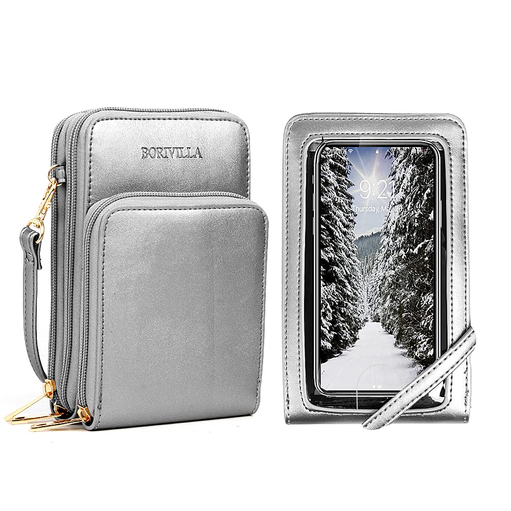 Borivilla Crossbody Cellphone Purse Women Touch Screen Bag RFID Blocking Wallet Handbag Shoulder Strap