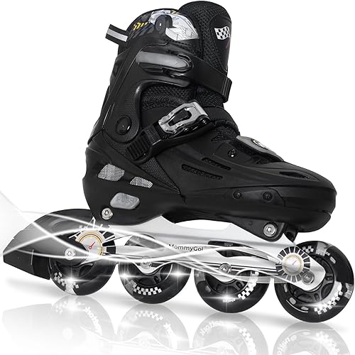 Miniatura 11 de MammyGol Patines en línea para niños y niñas jóvenes, patines ajustables de 4 tallas con ruedas intermitentes de PU, patines en línea agresivos de