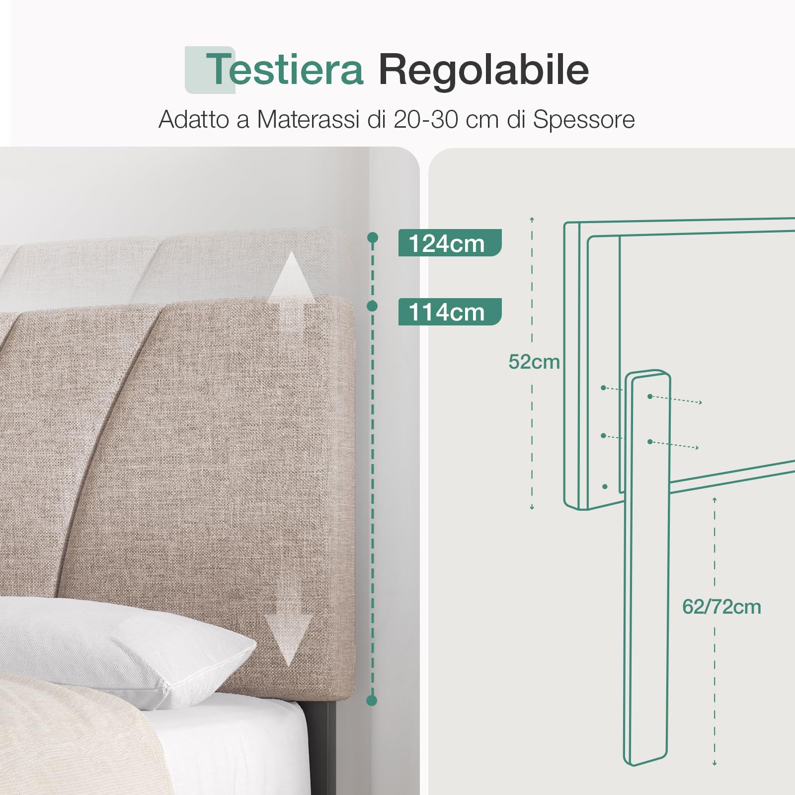 Novilla Telaio del Letto Matrimoniale 180x200 Rete Letto a Piattaforma Imbottito con Testiera Imbottita e Schienale, Supporto per Doghe in Legno, Facile da Montare, Beige