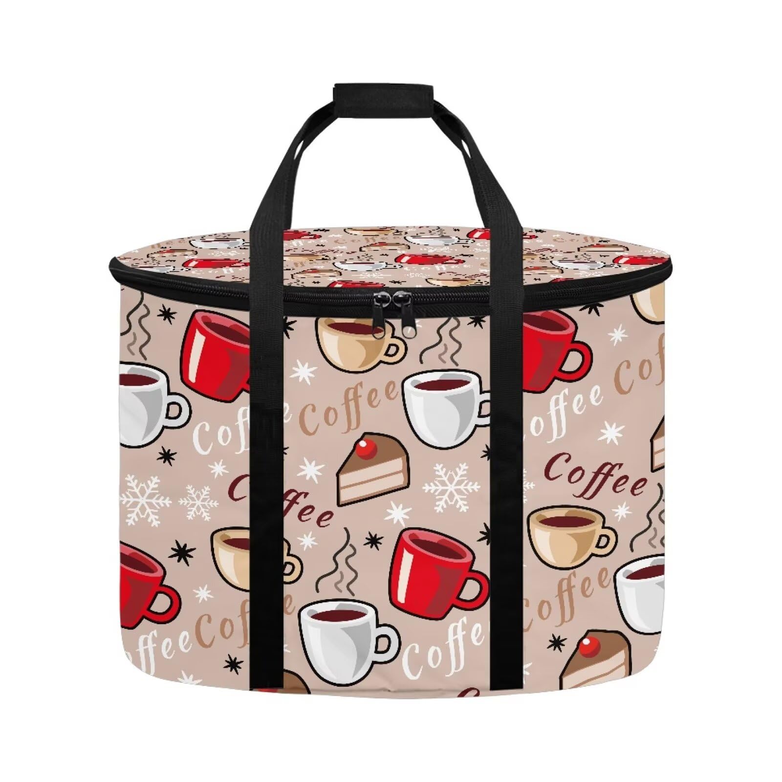 Kathyboom Portable Slow Cooker Bag with Lid Fasten Straps,Coffee Cup Insulated Casserole Carrier Fits for Most 6-8 Quart Oval Slow Cooker