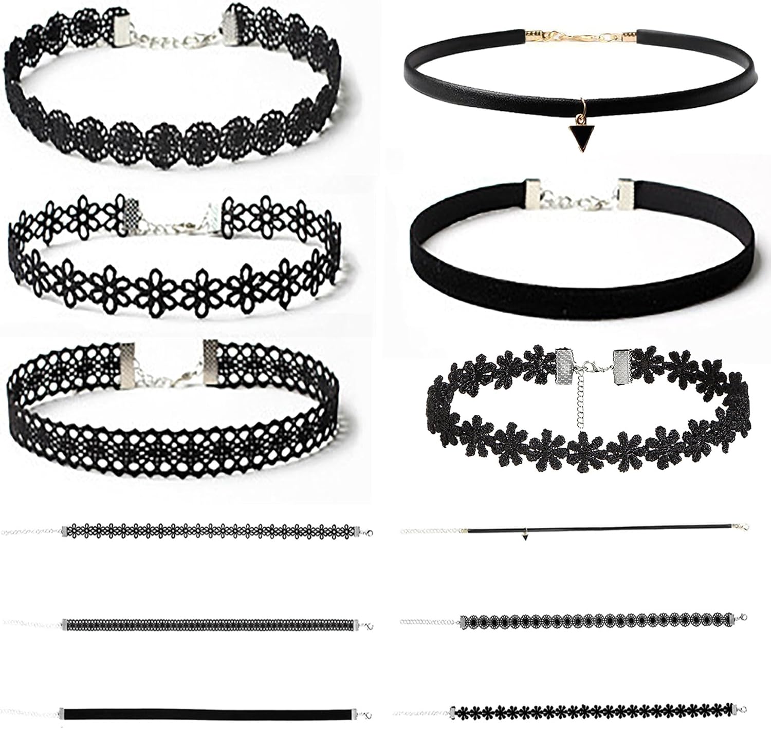 6 Pcs Black Lace Choker Set for Women Girls Goth Gothic Punk Jewelry Velvet Tattoo Cross Necklaces Emo Grunge Accessories
