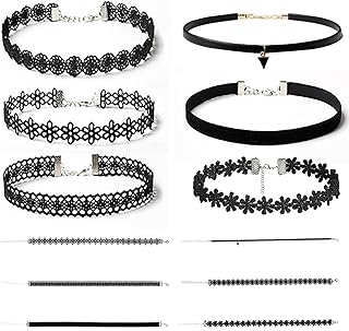 6 Pcs Black Lace Choker Set for Women Girls Goth Gothic Punk Jewelry Velvet Tattoo Cross Necklaces Emo Grunge Accessories