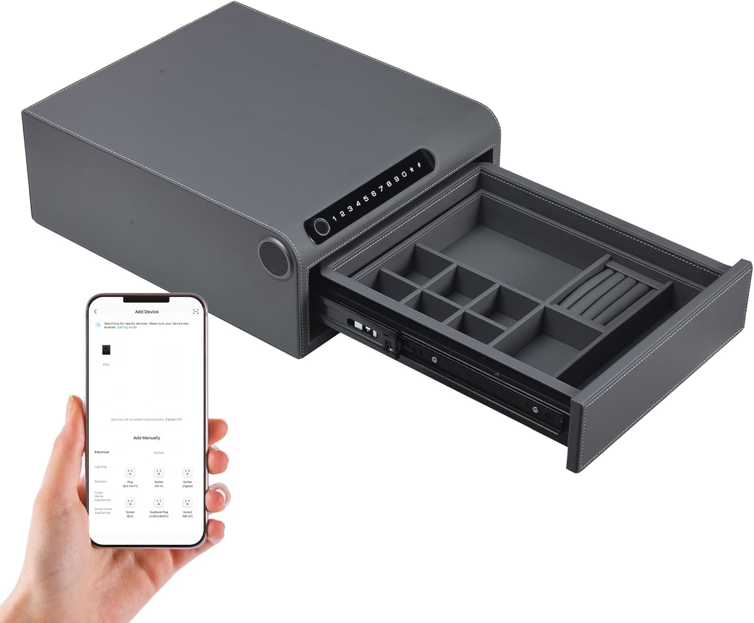 XPEDITION Biometric Jewelry Safe with Fingerprint Lock & Digital Keypad, Quick Access Slide-Away Drawer Home Safe