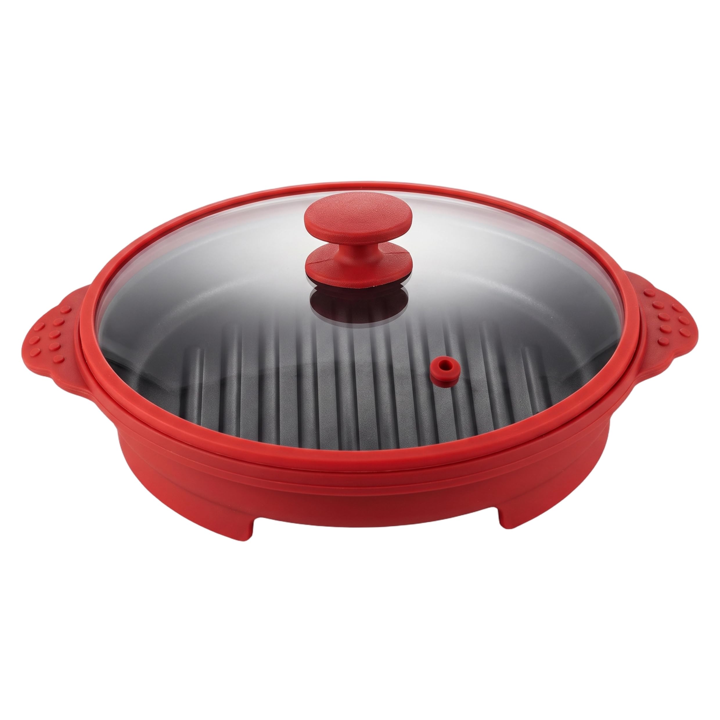Teglia per microonde con coperchio, pentola per pancetta a microonde - Silicone alimentare, vassoio di cottura multi-ingrediente, rosso