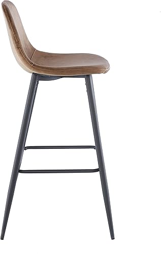 Miniatura 4 de GURLLEU Taburetes de bar de altura con patas de metal y reposapiés, juego de 2 sillas de bar tapizadas modernas de terciopelo, para cocina, comedor