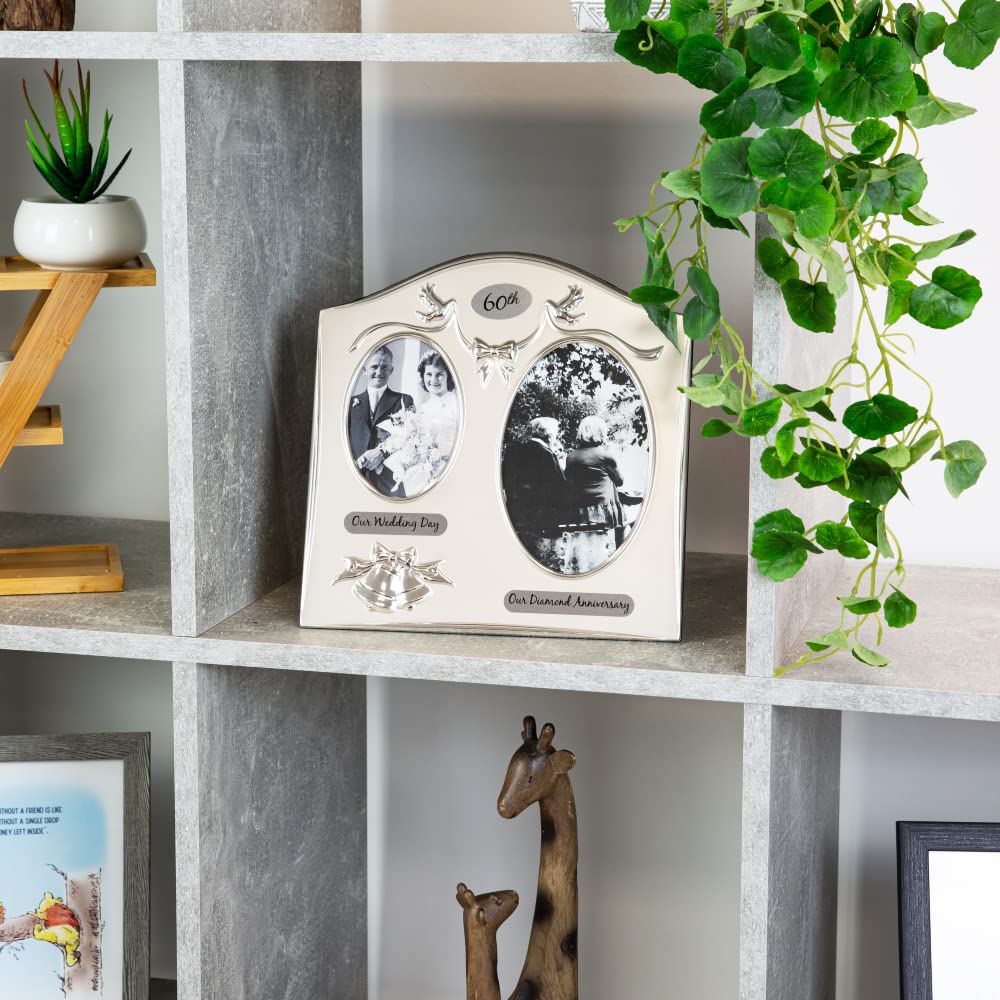 Haysom Interiors Traditional Two Tone Silver Plated 60th Diamond Anniversary Double Picture Frame by Happy Homewares