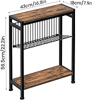 Vista 3 de Small Side Table Set of 2 for Small Space, 3-Tier Narrow End Table with Magazine Holder, Slim Nightstand, Skinny Snack Couch Table in Living Room