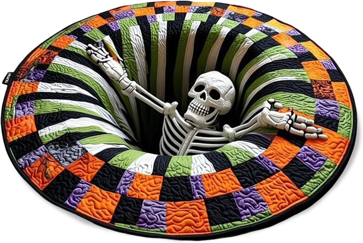 TFixol Okrągły dywan 3D Halloween z iluzją optyczną, szkielet 3D
