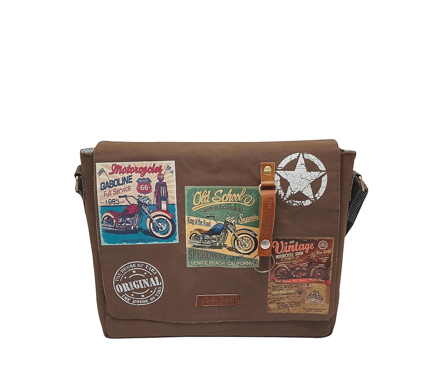 The House of tara Cotton Canvas Messenger Bag for Men and Women | Printed Crossbody Sling Bag With Laptop Compartment (Upto 15.6 Inch), Broad Adjustable Straps & Waterproof Inner Lining (Khaki Grey)