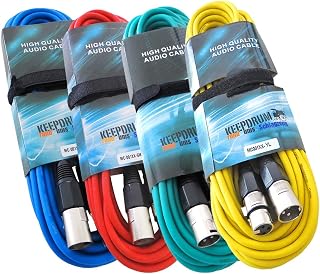 4 x Micrófono Keepdrum Cable Set 6 m XLR 4 colores Rojo Azul Verde Amarillo